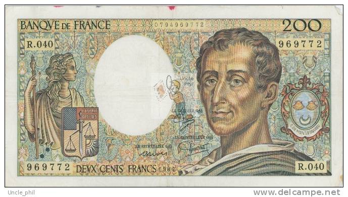 MONTESQUIEU 200 FRANCS - 1986 - R.040 - O - COTE IPCbanknotes: 30 Euros - 200 F 1981-1994 ''Montesquieu''