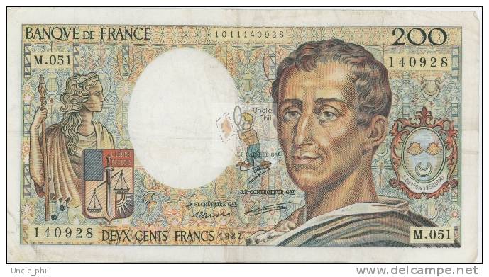 MONTESQUIEU 200 FRANCS - 1987 - M.051 - O - COTE IPCbanknotes: 20 Euros - 200 F 1981-1994 ''Montesquieu''