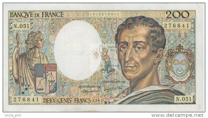 MONTESQUIEU 200 FRANCS - 1987 - N.051 - O° - COTE IPCbanknotes: 35 Euros - 200 F 1981-1994 ''Montesquieu''