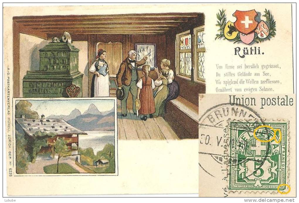 AK  Rütli - Litho 2 Bilder  (mit Ziffer-Abarten)           1901 - Abarten