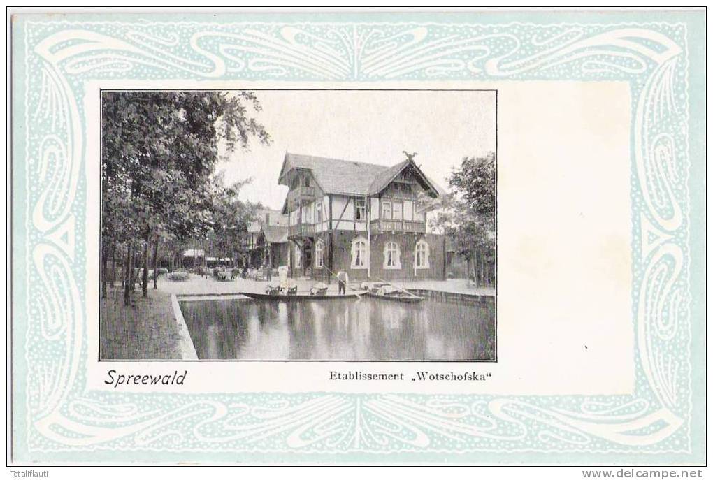 Spreewald Etablissement WOTSCHOFSKA Belebt Prägedruck Jugendstil Rahmen Um 1905 Ungelaufen - Burg (Spreewald)