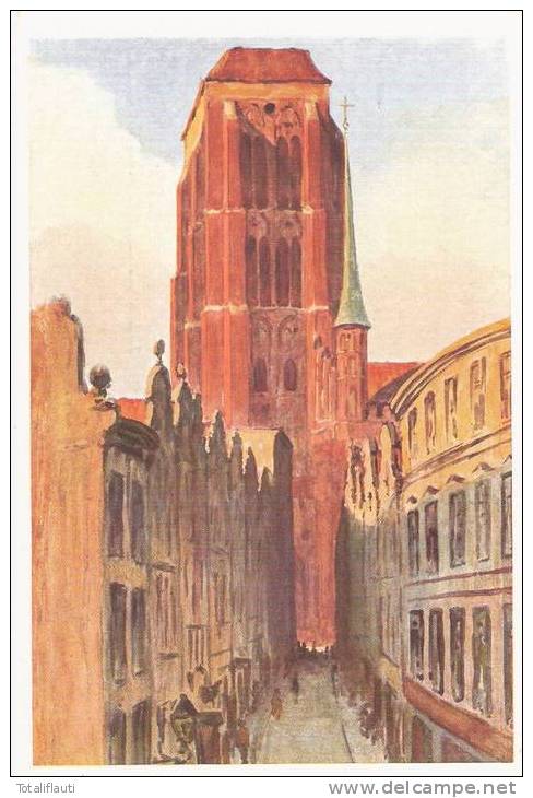 Danzig Petrikirche Signierte Künstlerkarte Berth Hellingradt Ungelaufen - Danzig