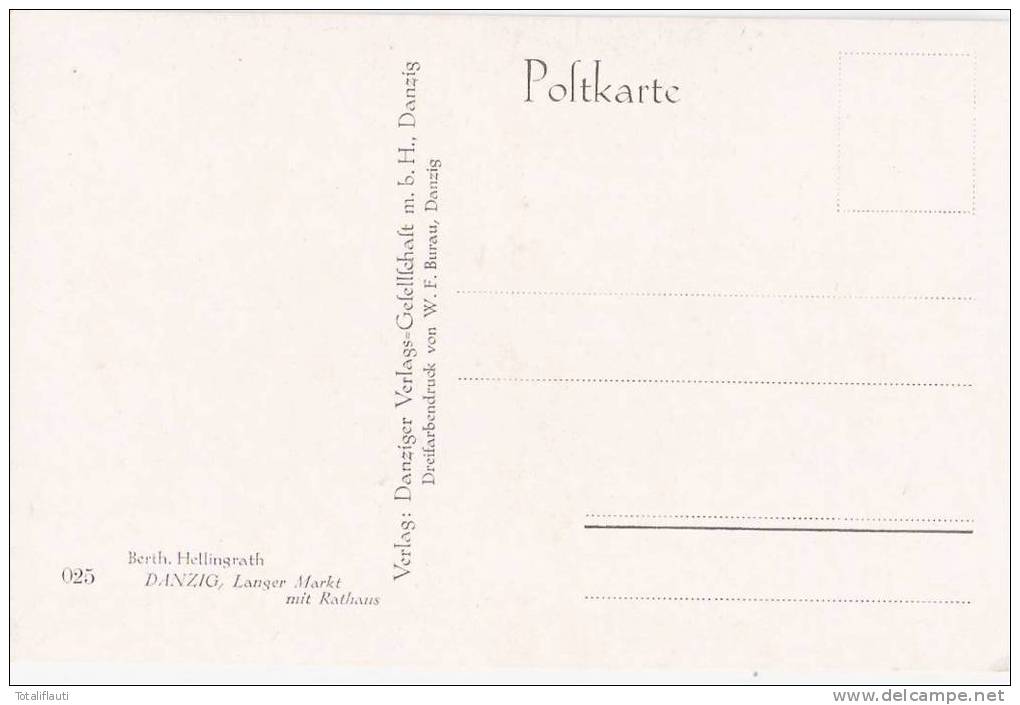 Danzig Langer Markt Mit Rathaus Signierte Künstlerkarte Berth Hellingradt Ungelaufen - Danzig