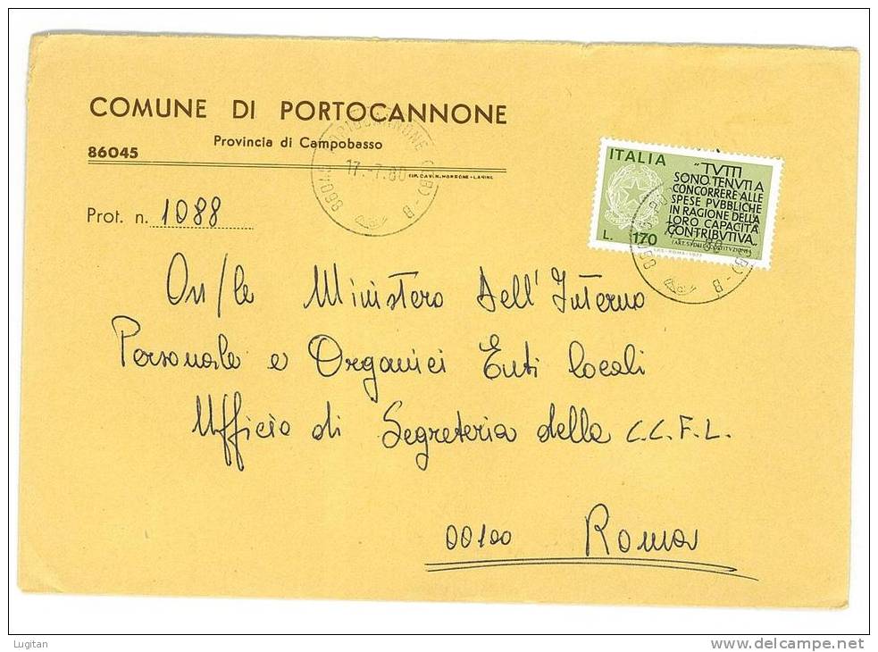 PORTOCANNONE  86045  PROV. CAMPOBASSO  - ANNO 1980  - LS  -  TEMA TOPIC COMUNI D'ITALIA - STORIA POSTALE - Macchine Per Obliterare (EMA)