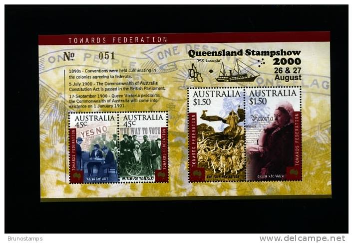 AUSTRALIA - 2000 TOWARDS FEDERATION MS OVERPRINTED QUEENSLAND STAMPSHOW MINT NH - Blocs - Feuillets