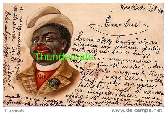 VINTAGE LITHO CARD BLACK AMERICANA NEGRO MAN 1900 ** CPA LITHO PRECURSEUR  HOMME NOIR NEGRE 1900 WEZEL &amp; NAUMANN - Non Classés