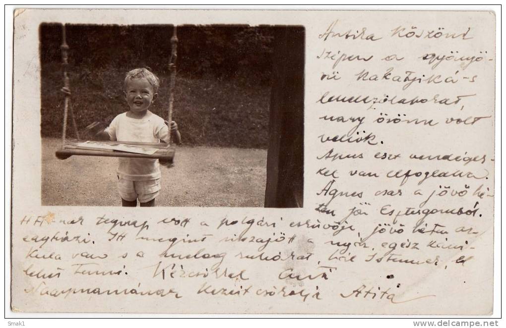 P CHILDREN LITTLE BOY WITH SWINGS  OLD POSTCARD 1926. - Other & Unclassified