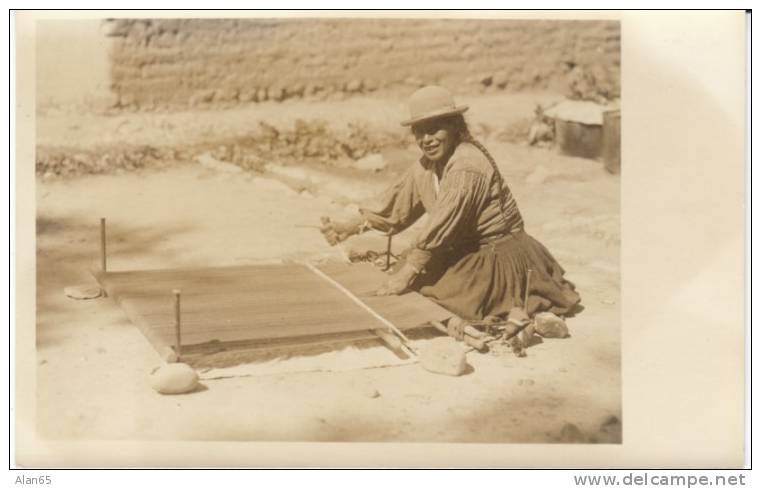 Aymara Native, Weaver, Near La Paz Bolivia, C1940s/50s Vintage Real Photo Postcard - Bolivië