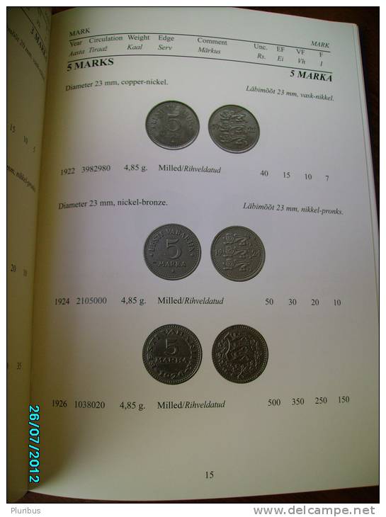 COINS AND PAPER MONEY OF THE REPUBLIC OF ESTONIA 1918-2011 PRICE CATALOGUE - Libri Sulle Collezioni