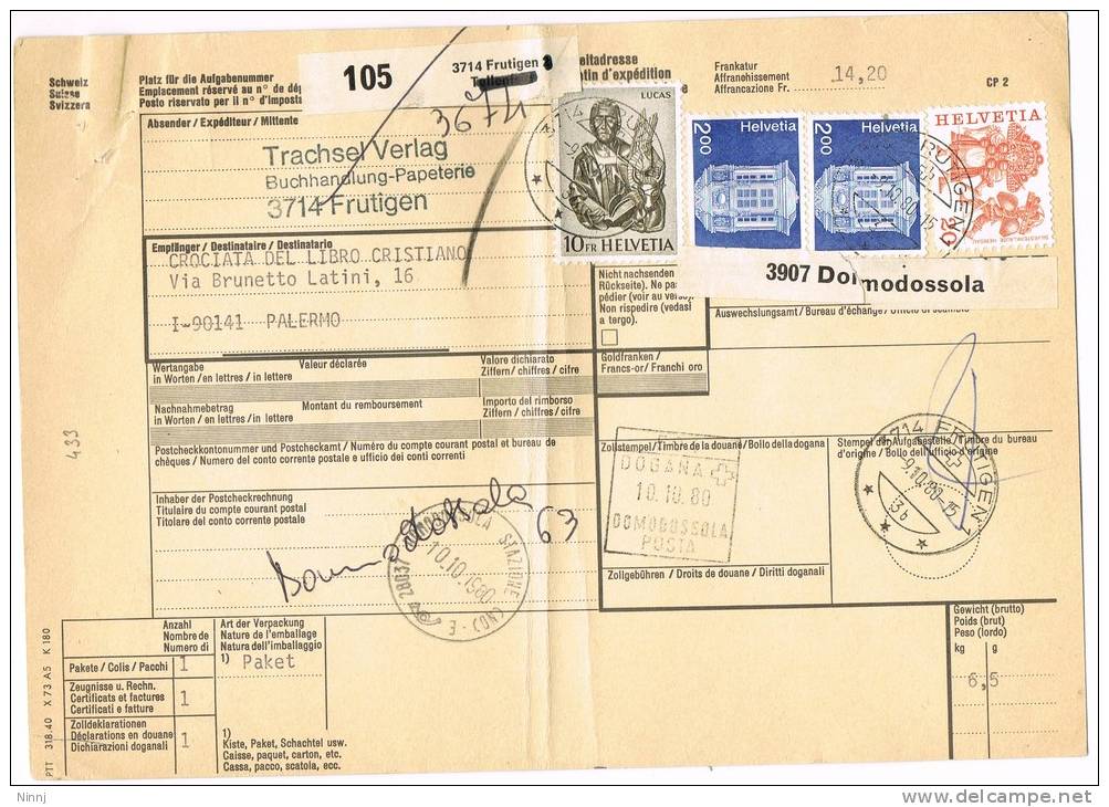 433-Italia Storia Postale  15.9.80 Italia/Svizzera - Lettres & Documents