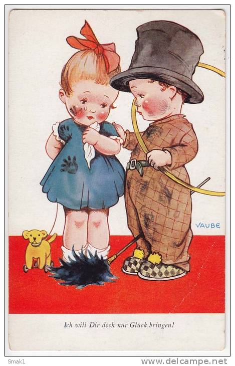 P CHILDREN  A GIRL CRYING AND A BOY COMFORTING HER  VAUBE Nr. 2582 OLD POSTCARD 1940. - Other & Unclassified
