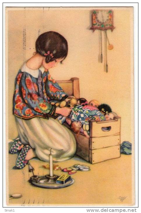 P CHILDREN  A GIRL PLAYING WITH HER TOY'S PRIMUS WLB Nr. 2101 OLD POSTCARD 1931. - Other & Unclassified