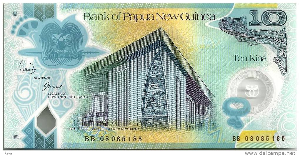 PAPUA NEW GUINEA 10 KINA BLUE BUILDING FRONT & ARTEFACTS BACK POLYMER SIGN.11 DATED (20)08 UNC P.NEW READ DESCRIPTION !! - Papouasie-Nouvelle-Guinée