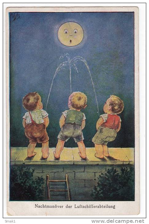 P CHILDREN BOYS TRYING TO WET THE MOON WSBS  Nr. 5161 OLD POSTCARD - Other & Unclassified