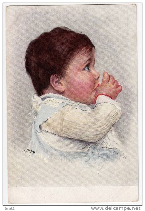 P CHILDREN BABY EATING HER FINGER  Nr. 170/1490  OLD POSTCARD - Other & Unclassified