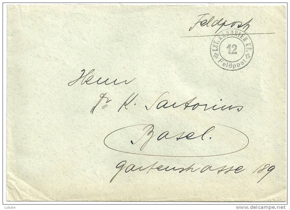 Feldpost Brief  "Lst.Kanonier Kp.12"           Ca. 1940 - Poststempel