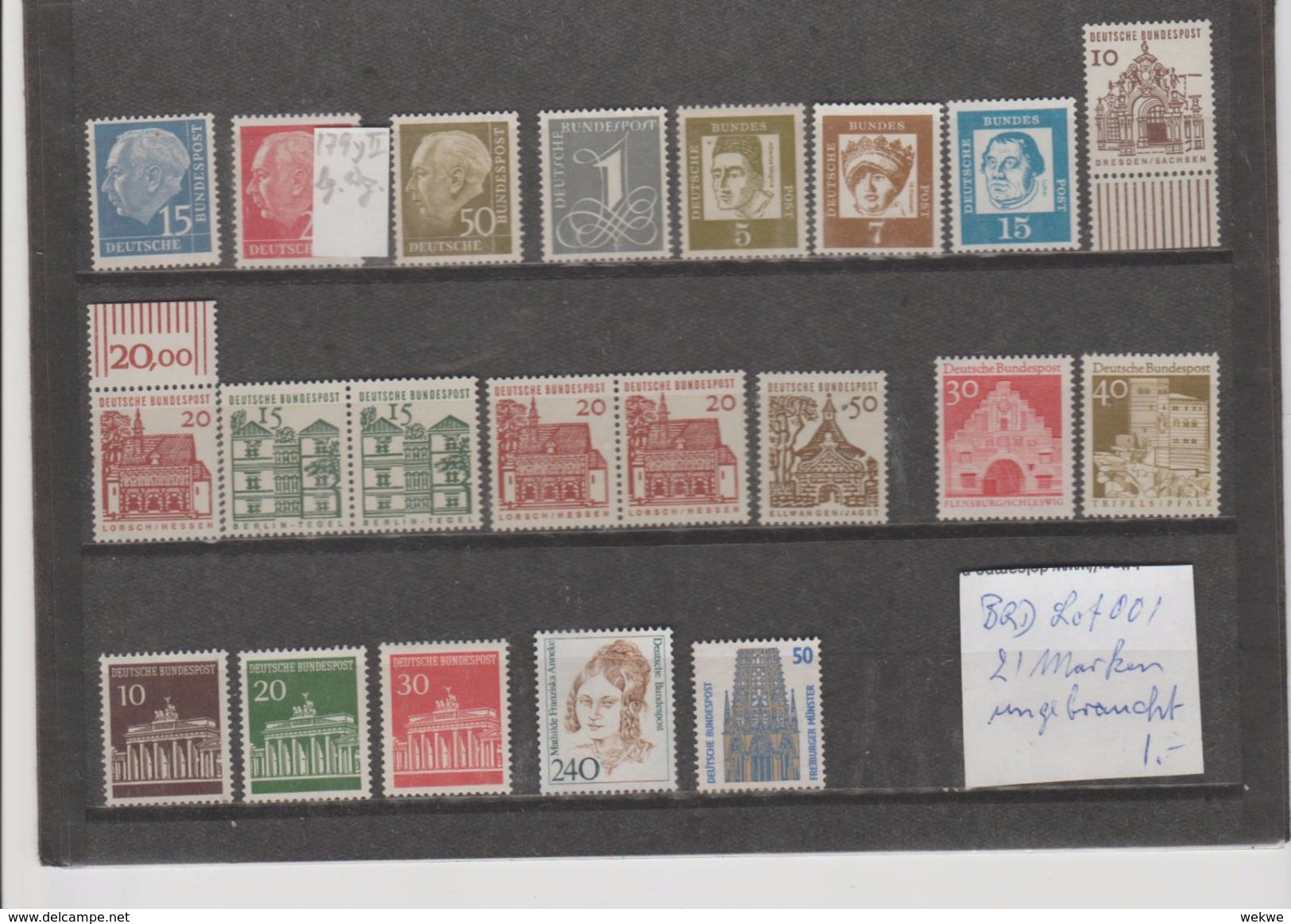 BRD Lot001 / Dauermarken, 21 Verschiedene** - Sammlungen