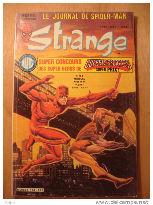 STRANGE N°188 D'AOUT 1985 - BD - L' ARAIGNEE SPIDERMAN - LA DIVISION ALPHA - DAREDEVIL - SUPER HEROS LUG MARVEL - Strange