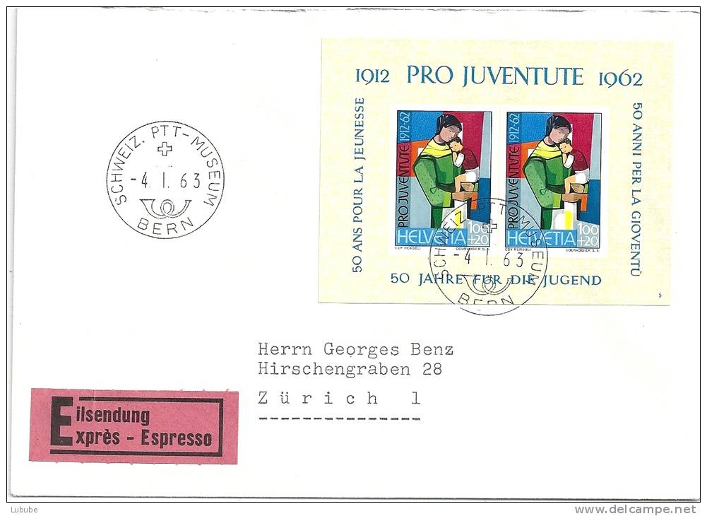 Express Brief  Bern - Zürich  (Pro Juventute Block Frankatur)        1963 - Lettres & Documents