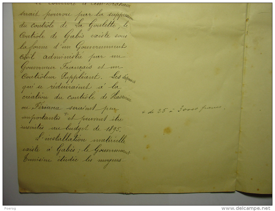 EXCEPTIONNEL RARE - RAPPORT MANUSCRIT DE 1894 ADRESSE AU RESIDENT GENERAL DE TUNIS TUNISIE - FRANCE TUNISIE ALGERIE - Manuskripte