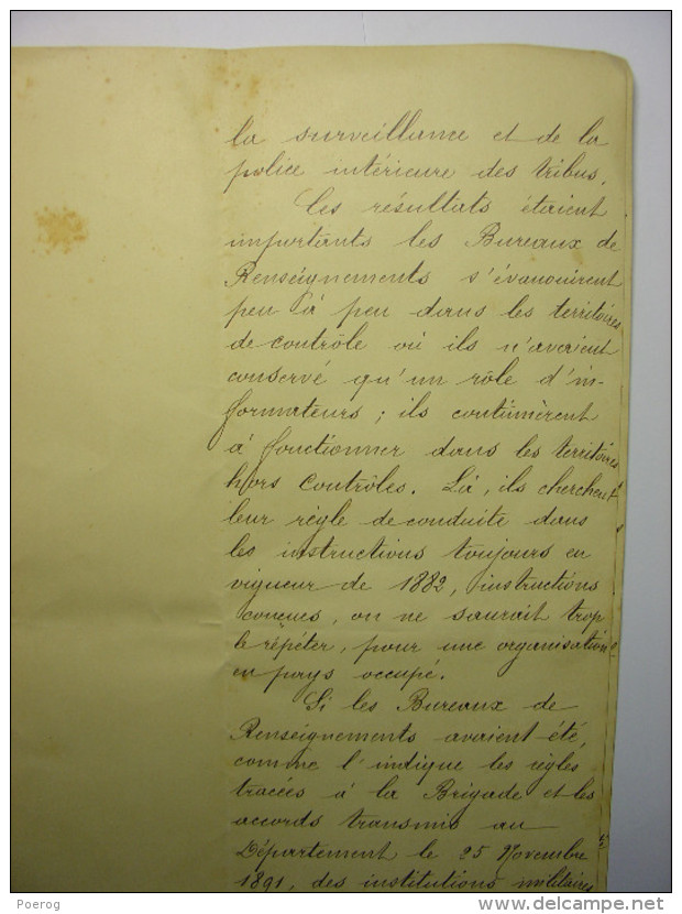 EXCEPTIONNEL RARE - RAPPORT MANUSCRIT DE 1894 ADRESSE AU RESIDENT GENERAL DE TUNIS TUNISIE - FRANCE TUNISIE ALGERIE