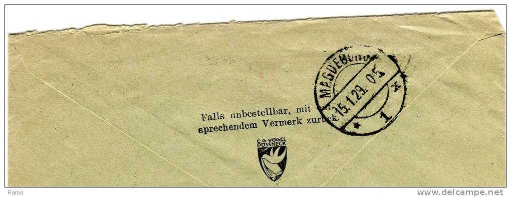 Germany (Empire)- Cover With Red Meter Postmark Posted [registered] From Possneck 14.1.1929, Arr. Magdeburg 15.1.1929 - Maschinenstempel (EMA)
