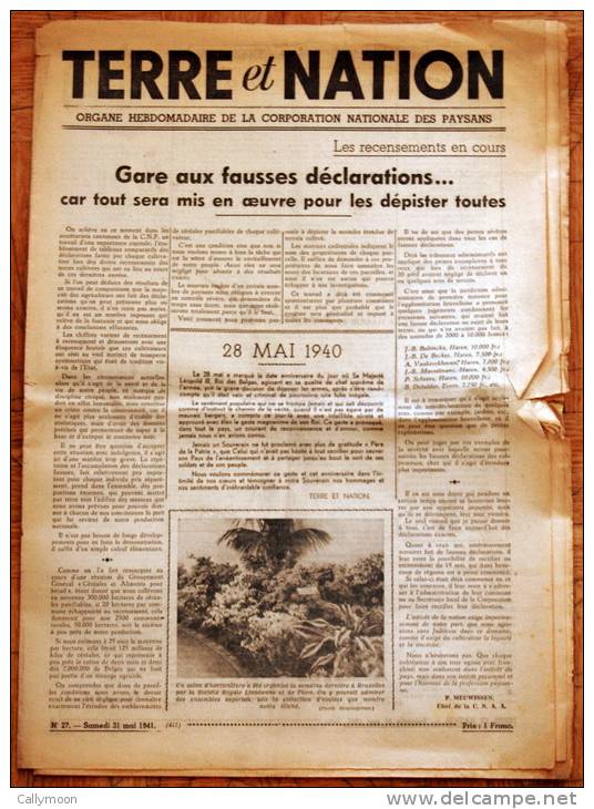 Terre Et Nation - Du Samedi 31 Mai 1941. - Autres & Non Classés