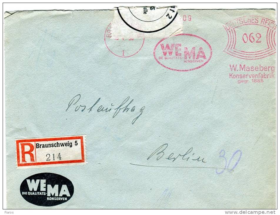 Germany (3rd Reich)- Cover With Red Meter Postmark Posted From "WEMA" Co./Braunschweig 15.4.1936, Arr. Berlin W.30/ 16.4 - Máquinas Franqueo (EMA)