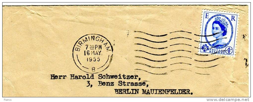 Great Britain- Cover Posted From Birmingham [16.5.1955] To Marienfelde-Berlin/ Germany - Briefe U. Dokumente