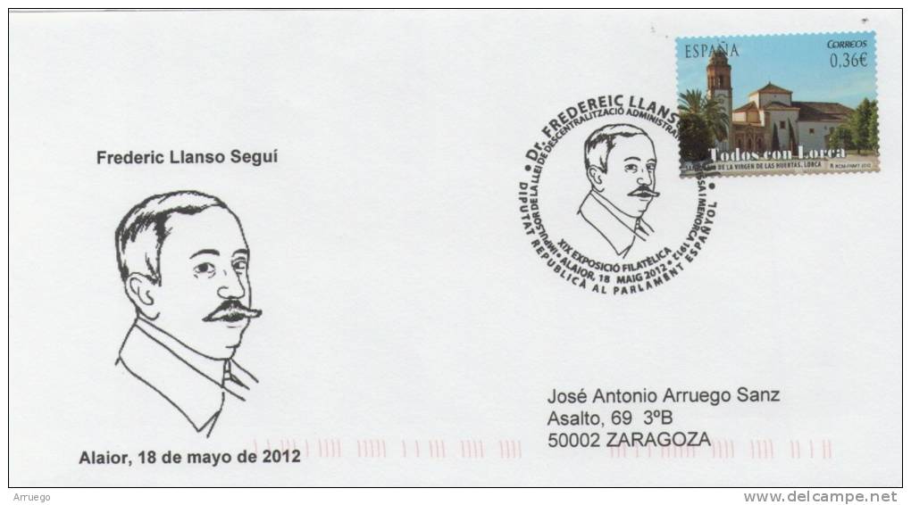 SPAIN. POSTMARK. FREDERIC LLANSO SEGUI. ALAIOR 2012 - Lettres & Documents