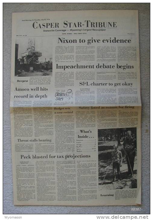 Casper Star-Tribune - July 25, 1974 - Supreme Court Rejects Nixon's Claim [#A0302] - News/ Current Affairs