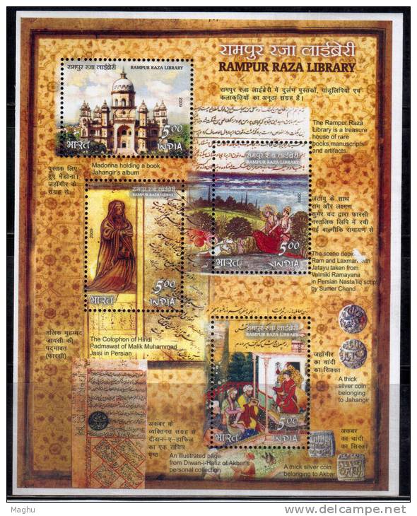 India MNH 2009, Rampur Raza Library, Mythology, Jahingir &amp; Akbar Sliver Coin,  Manuscripts &amp; Artfacts, Horse - Neufs