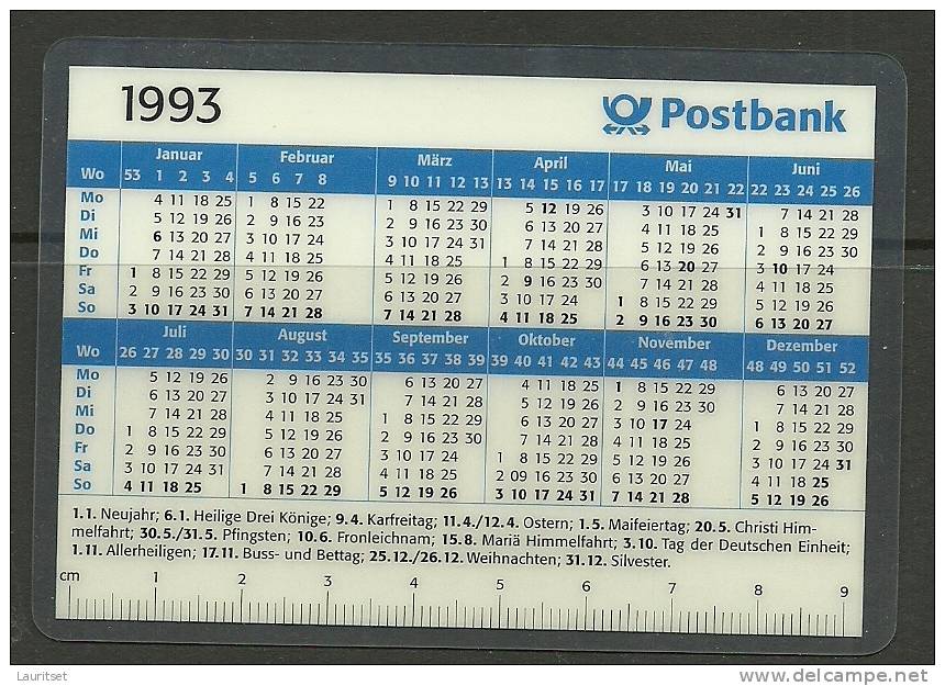 DEUTSCHLAND Pocket Calendar Taschenkalender 1993 Postbank - Kleinformat : 1991-00