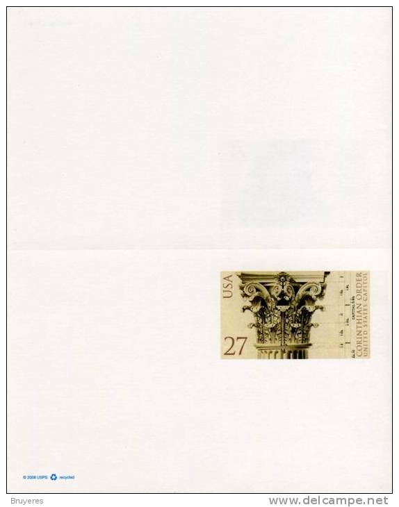 Entier Postal De 2008 Sur Carte Postale Avec Réponse Payée Et Timbre "Ordre Corinthien" - 2001-10
