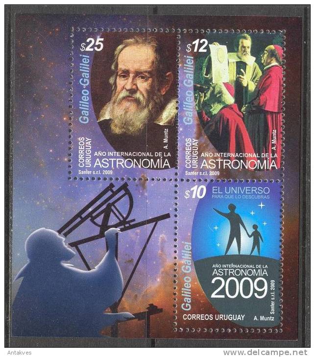 Uruguay 2009 Year Of Astronomy Sheet Of 3 MNH** - Astrology