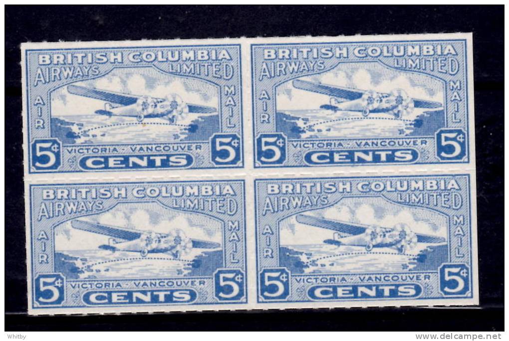 Canada 1928 5 Cent British Columbia Airways Issue #CL44 Block Of 4 - Airmail: Semi-official