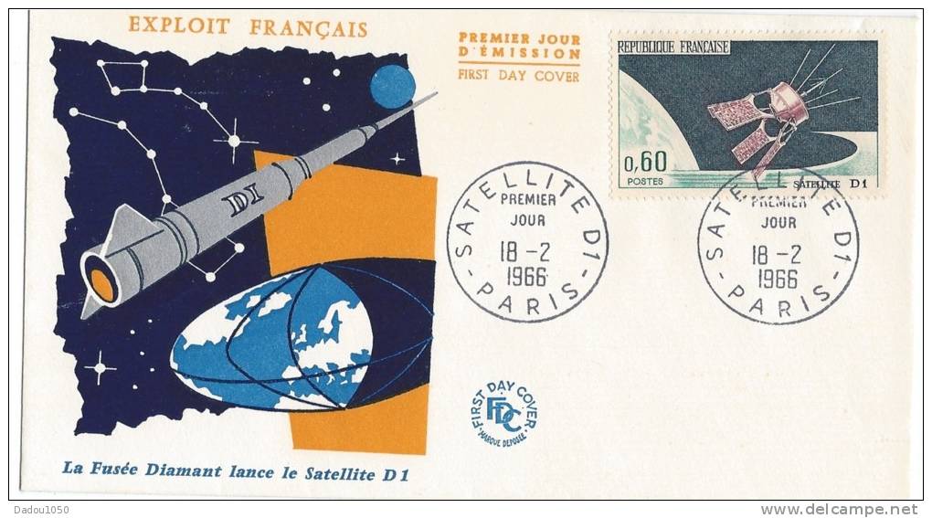 Document Philatélique,enveloppe Fusée Diamant Et Satellite 1966 - Sonstige & Ohne Zuordnung
