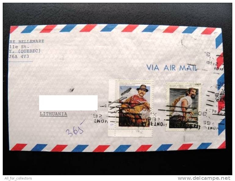 Cover Sent From CANADA To Lithuania, 1992, Legendaire Legendary, Rescuer Plainsman - Gedenkausgaben