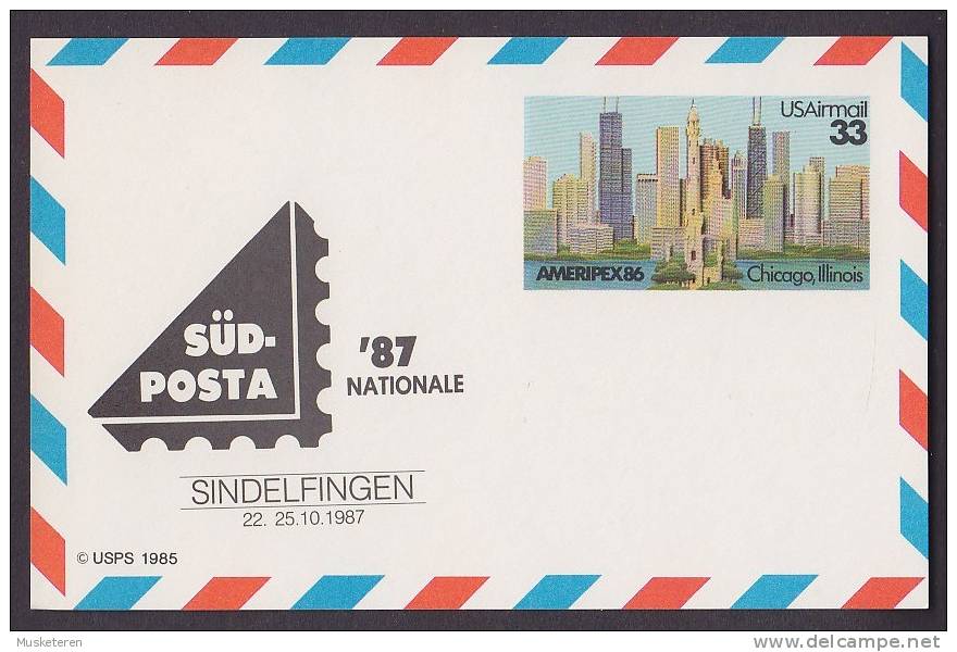 United States Postal Stationery Ganzsache Entier AMERIPEX 86 Chicago Illinois Südposta '87 Cachet Sindelfingen - 1981-00