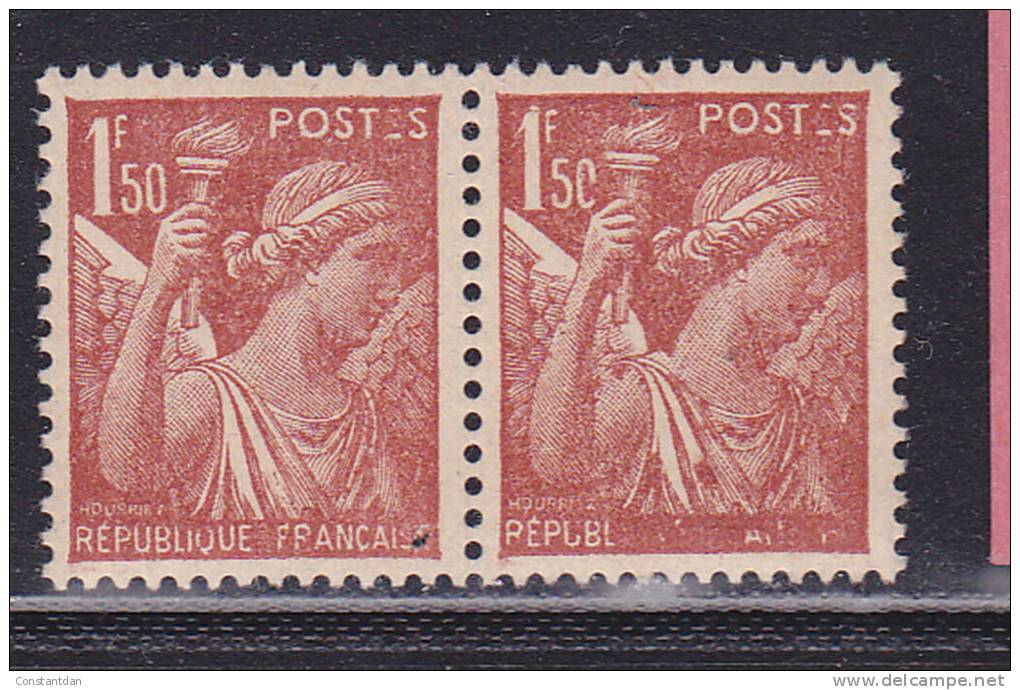 FRANCE N° 652 1.50 ROUGE CARMIN TYPE IRIS 1.50 CASSE PAIRE NEUF SANS CHARNIERE - Neufs