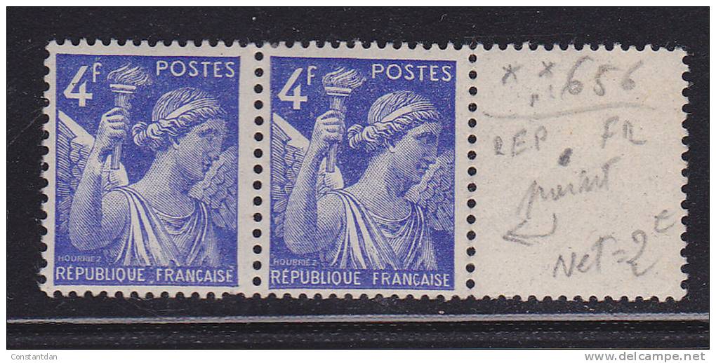 FRANCE N°656 4F IRIS BLEU REPUBLIQUE.FRANCAISE POINT ENTRE REPUBLIQUE ET FRANCAISE NEUF SANS CHARNIERE - Unused Stamps
