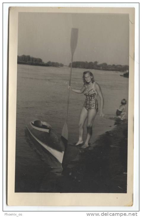 ROWING - Canoes, Girl, River DRAVA, Osijek, Croatia, 1934. - Aviron