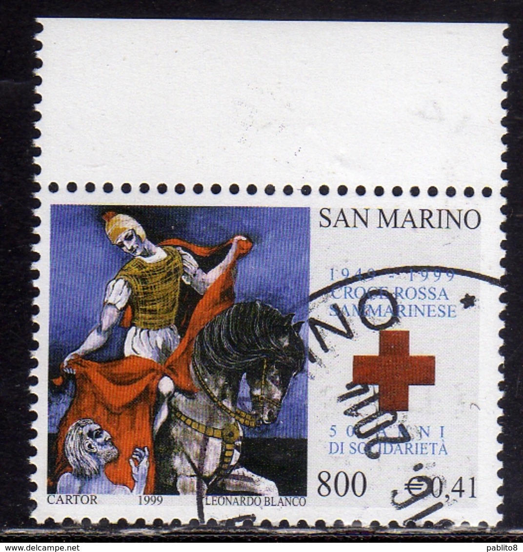 REPUBBLICA DI SAN MARINO 1999 CROCE ROSSA RED CROSS CROIX ROUGE LIRE 800 € 0,41  USATO USED OBLITERE' - Usati