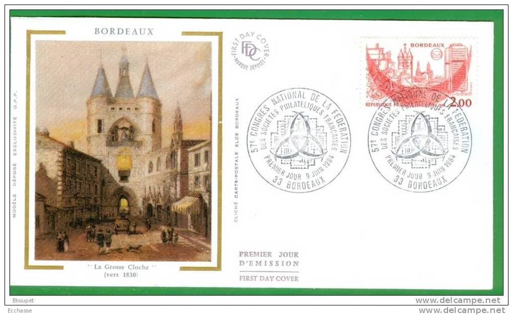 Enveloppe Premier Jour 1er Fdc Congrès National De La Fédération Des Sociétés Philatéliques Bordeaux 1984 - 1980-1989