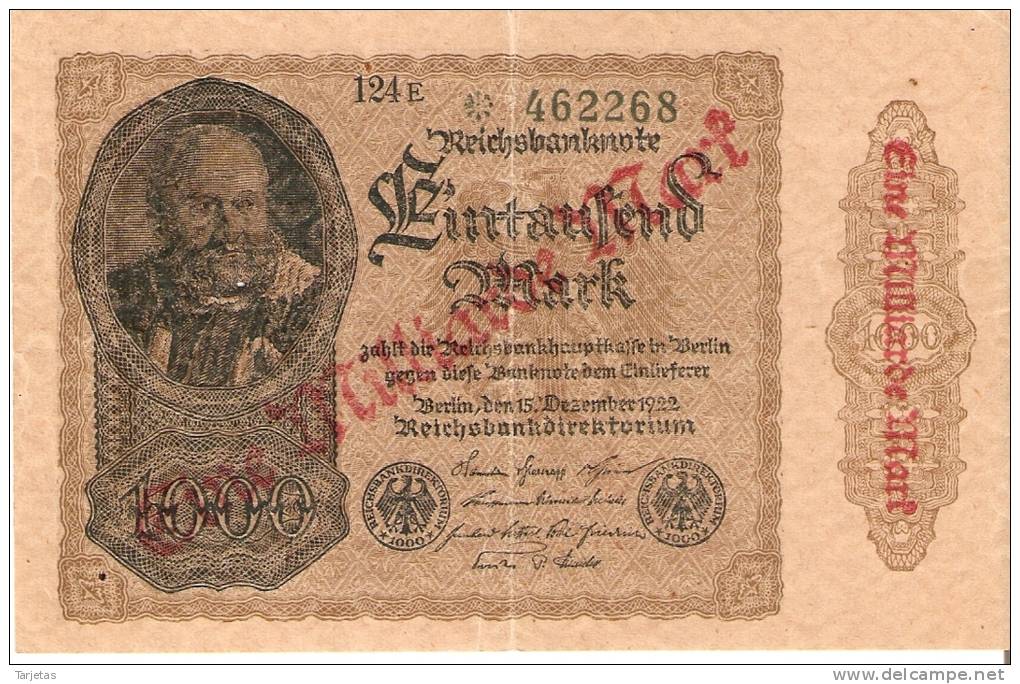 BILLETE DE ALEMANIA DE 1000000 DE MARCOS DEL AÑO 1922    (BANK NOTE) - 1 Million Mark