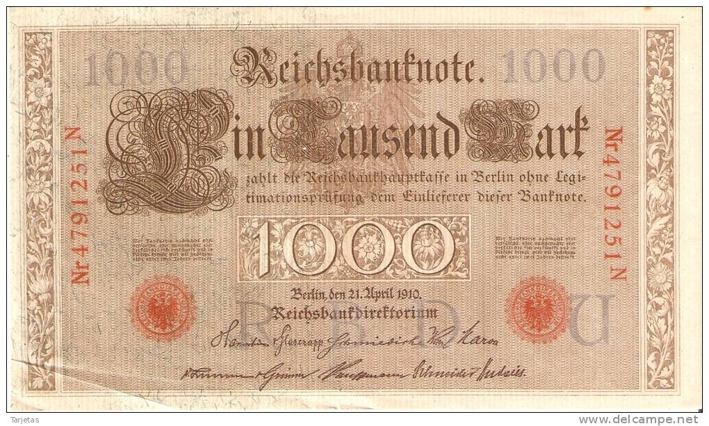 BILLETE DE ALEMANIA DE 1000 MARCOS  DEL AÑO 1910 (BANK NOTE) - 1.000 Mark