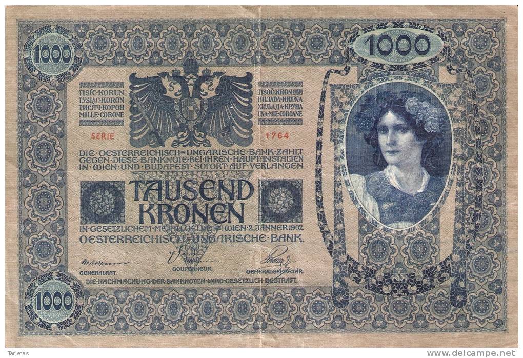 BILLETE DE AUSTRIA DE 1000 KRONEN  DEL AÑO 1902 (BANK NOTE) - Austria