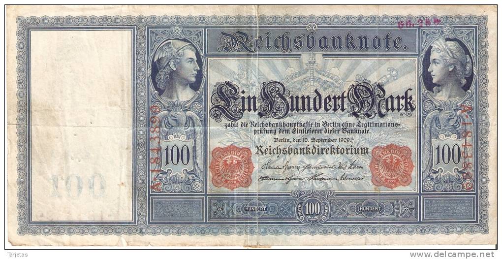 BILLETE DE ALEMANIA DE 100 DE MARCOS DEL AÑO 1909   (BANK NOTE) - 100 Mark
