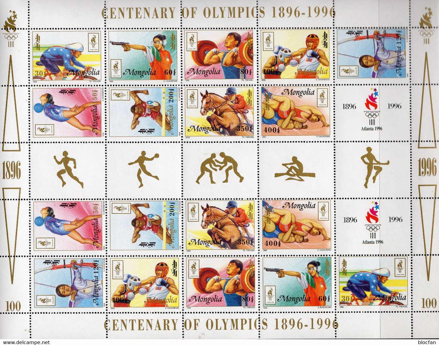 Olympia 1996 Atlanta Mongolia 2633/1 KB ** 16€ Gewichtheber Hürde Radsport Box Bogen Pistole Ringer Reiter Sheetlet - Estate 1996: Atlanta