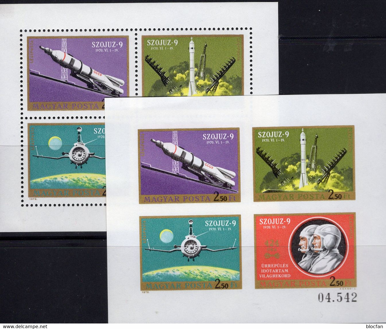 Imperf.SOJUS 9 Raumfahrt 1970 Magyar 2611/4KB A+B ** 30€ Mond-Fähre Kosmonaut Blocs Moon Space Sheetlets Bf Hungary - Feuillets Souvenir